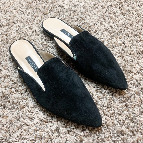 Lafayette 148 Vento Suede Pointed Toe Mules Loafers | minimal slip on shoes - Picture 1 of 6